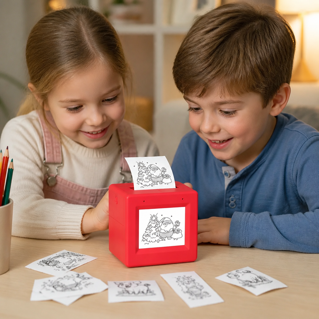 Kinder KI-Druckbox mit Sprachsteuerung, modernes Lernspielzeug für kreatives Zeichnen & Gestalten.