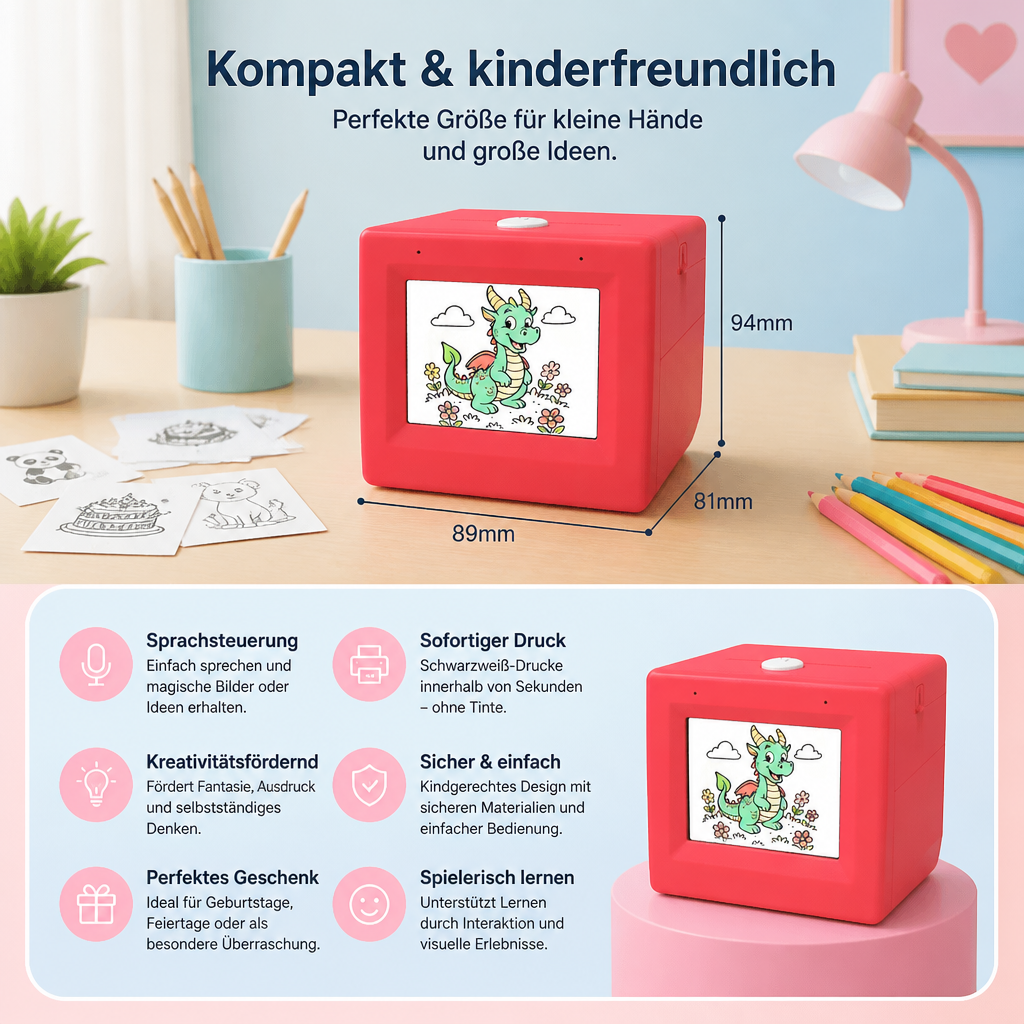 Innovative Kinder KI-Druckbox mit Sprachsteuerung für grenzenlose Kreativität & spielerisches Lernen.