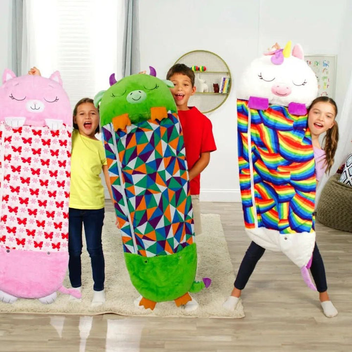 Gemütlicher 2-in-1 Plüschtier-Schlafsack für Kinder. Kuscheltier und warmer Schlafsack in einem – das perfekte Geschenk.