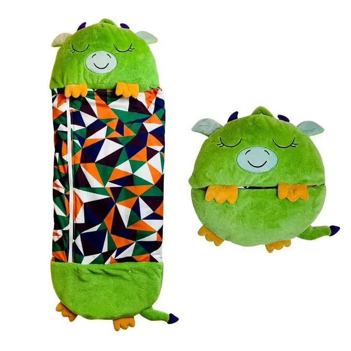 Offener Kuscheltierschlafsack für Kinder, bereit zum Spielen. Weiches Plüschtier zum Kuscheln und bequemen Schlafen.