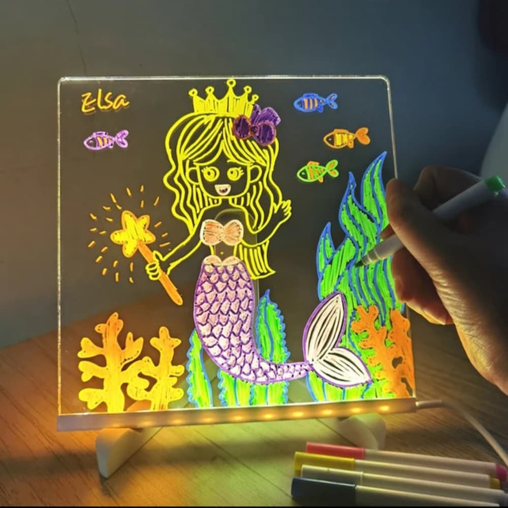 Kinder LED-Kreativtafel mit leuchtendem Zeichenbrett für magische Zeichnungen, wiederverwendbar und pädagogisch wertvoll.
