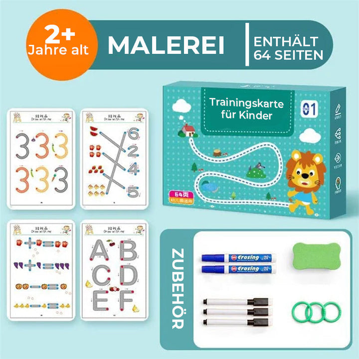 Pädagogisch wertvolles Kinder Lernbuch zur Steigerung der Konzentration beim Schreiben und Lesen.