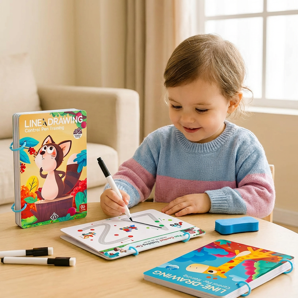 Kinder Lernbuch zur Stiftkontrolle, Übungen für Vorschüler und Kinder zum Schreibenlernen und Feinmotorik.