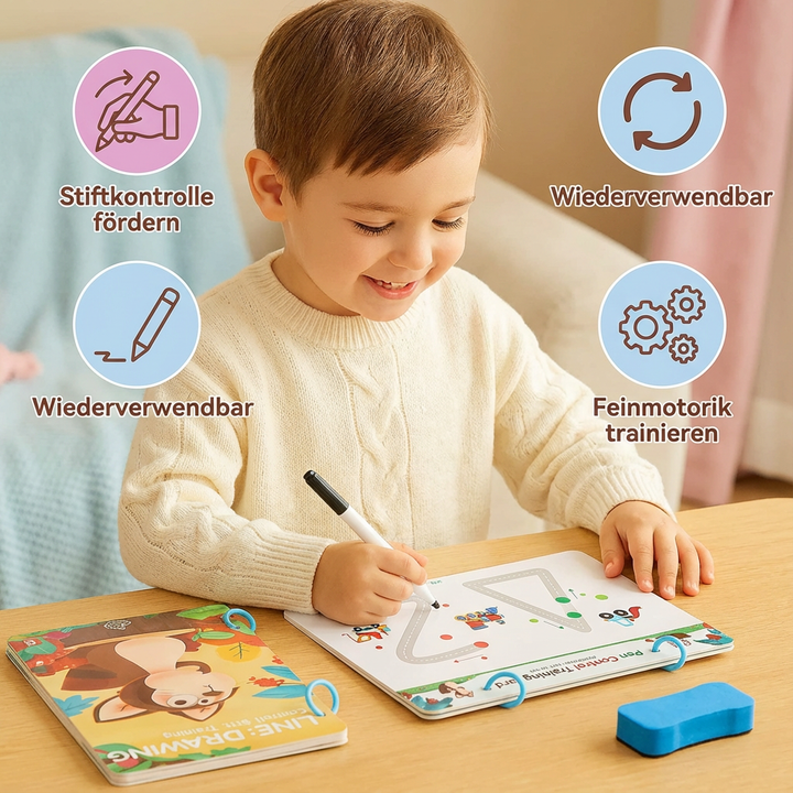 Vorschul-Lernbuch für Kinder: Stiftkontroll-Übungen zum Schreibenlernen und Entwicklung der Feinmotorik.