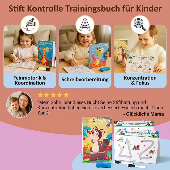Motorikspielzeug für Kinder: Stiftkontroll-Buch mit spannenden Aufgaben zum Verbessern der Handschrift.