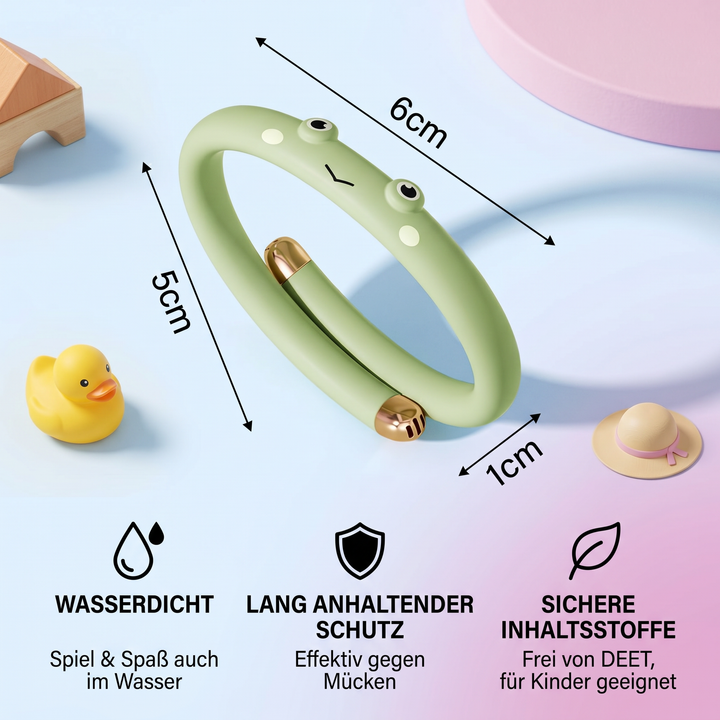 Wasserfestes Kinder Mückenschutz Armband Set mit Frosch & Elefant Tierdesign für den Sommer.