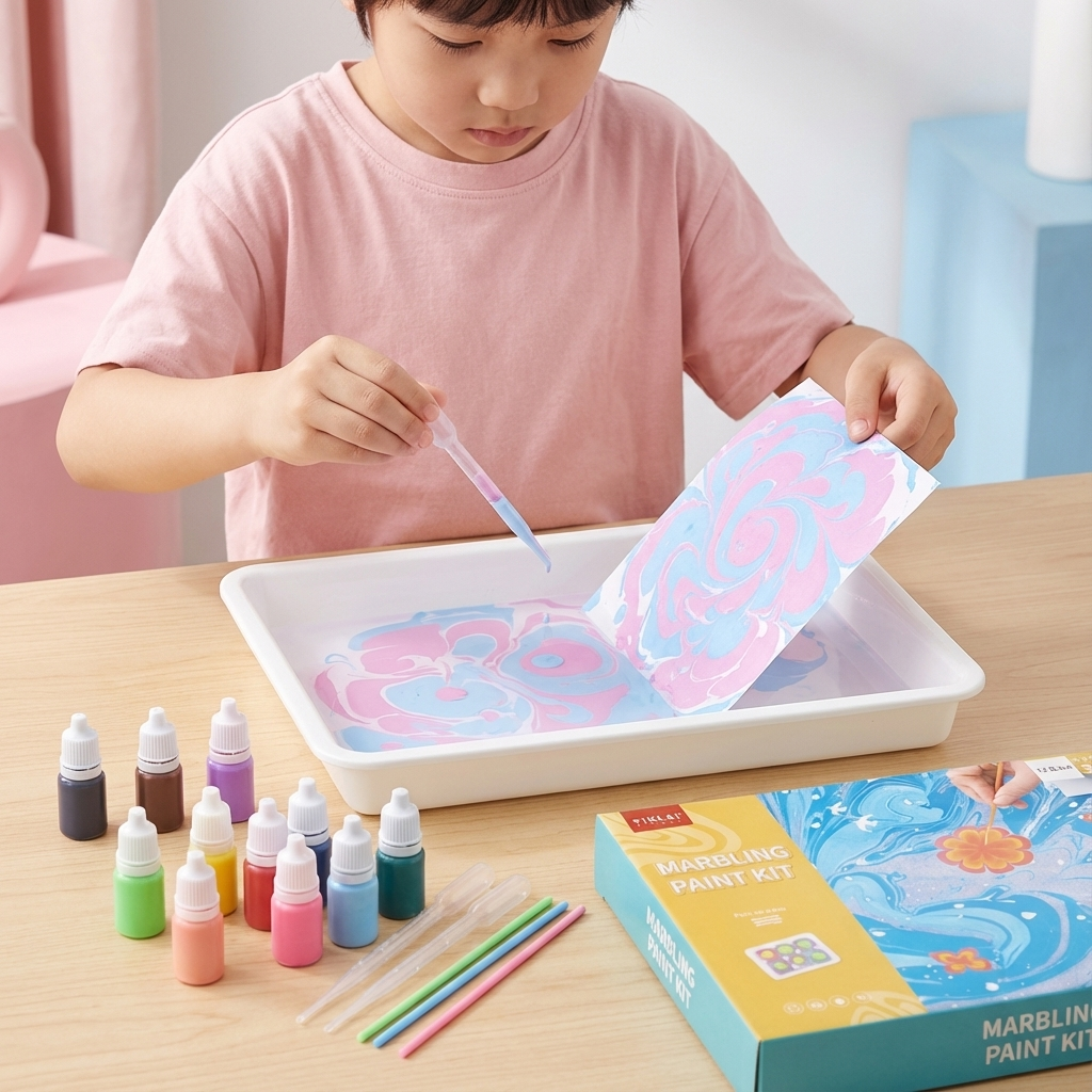 Kindermalset mit Marmorierfarben für kreative Wasserfarben-Kunstprojekte; fördert Kreativität & Lernen.