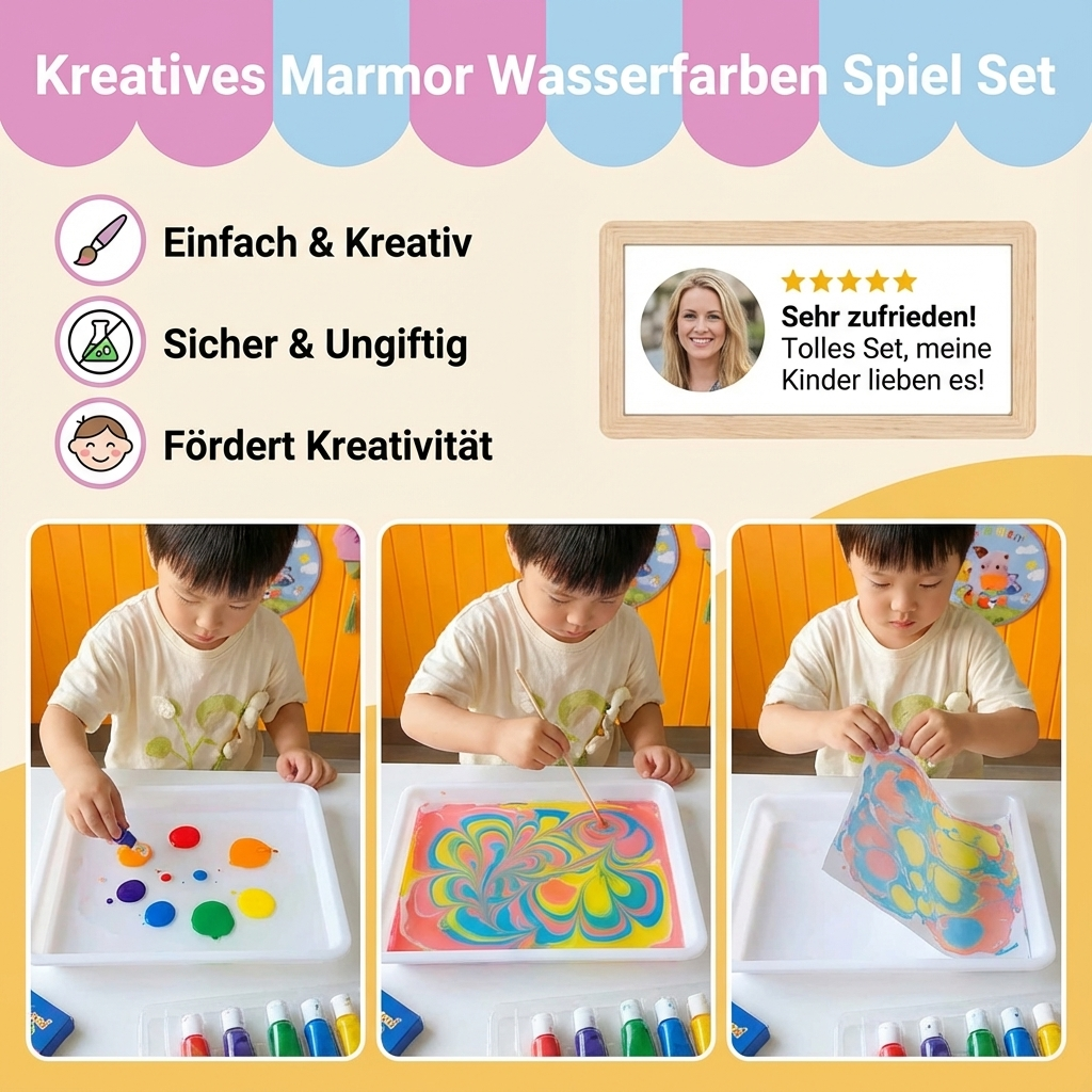 Lernspielzeug: Kreatives Marmor-Wasserfarben-Malset für Kinder, fördert Malen, Basteln & Kunstprojekte.