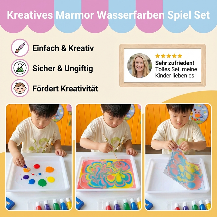 Lernspielzeug: Kreatives Marmor-Wasserfarben-Malset für Kinder, fördert Malen, Basteln & Kunstprojekte.
