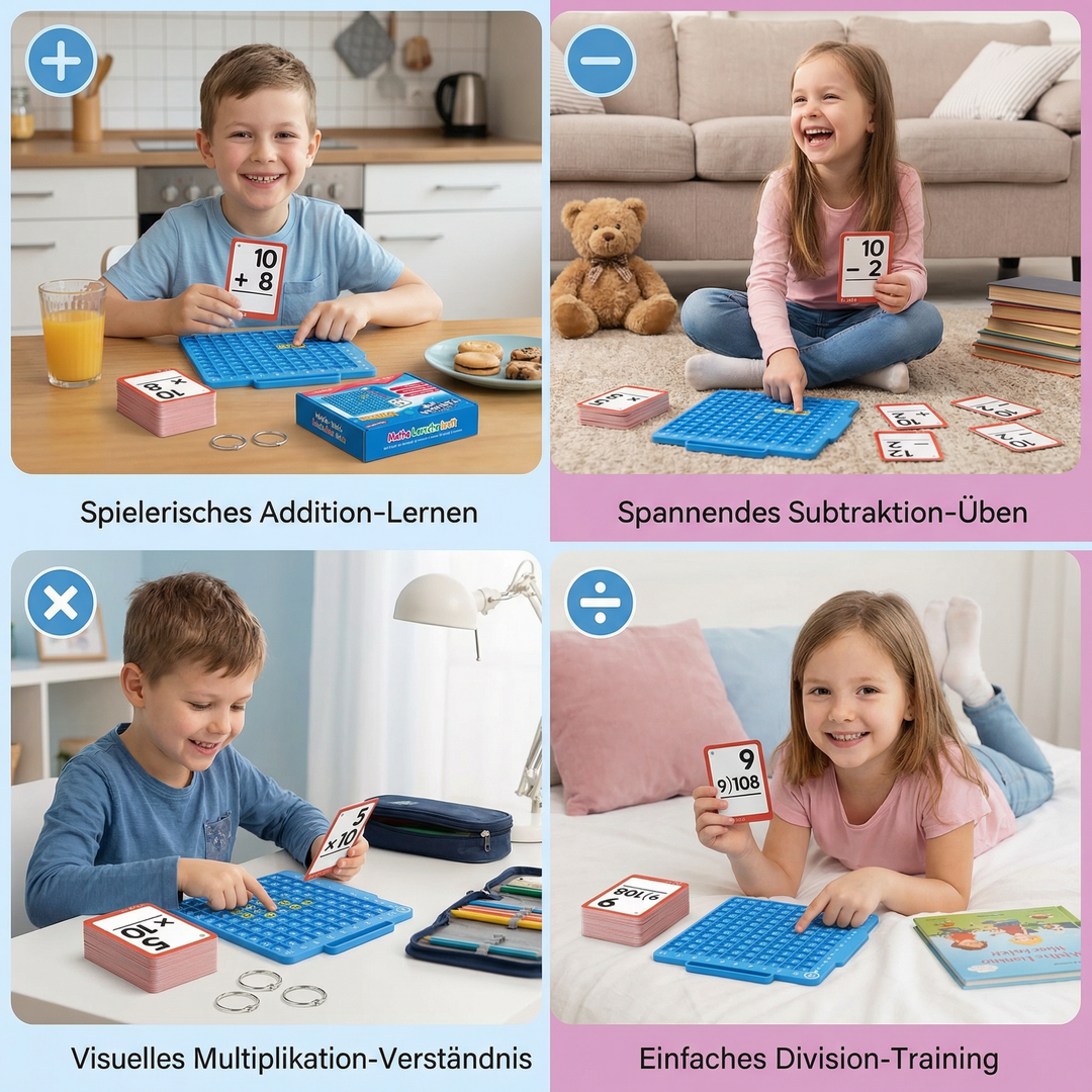 Pädagogisches Mathe Set: Lernkarten und Rechenbrett fördern spielerisch Rechenfähigkeiten bei Kindern.
