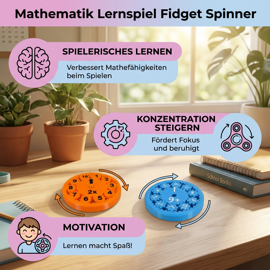 Spielzeug Fidget Spinner Mathematik Lernspiel für Kinder, macht Rechnen in der Grundschule spielerisch.