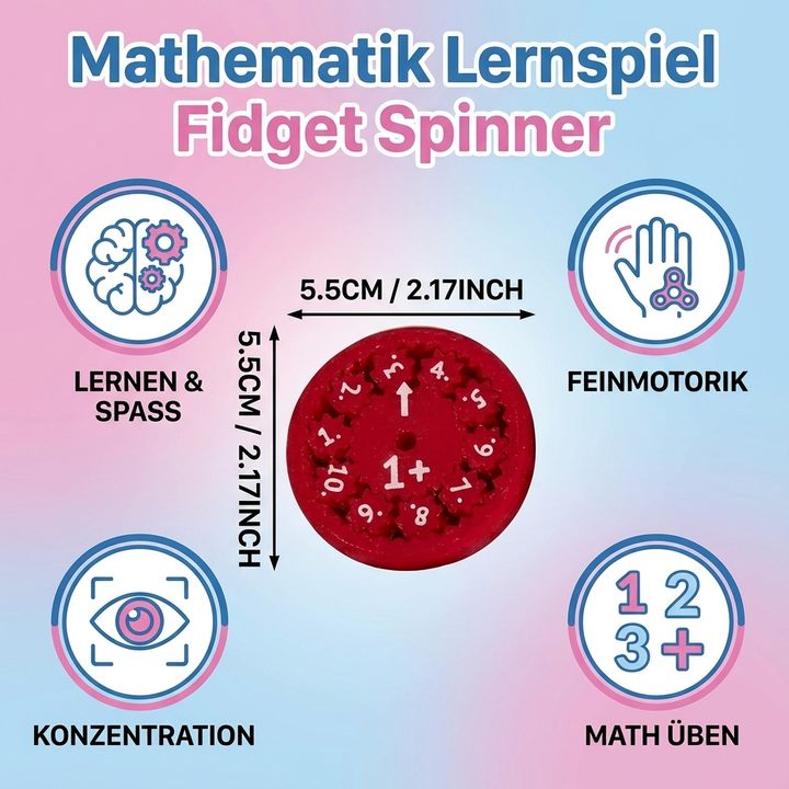 Grundschule Lernhilfe: Mathematik Fidget Spinner zum Üben von Rechnen und Steigern der Konzentration bei Kindern.