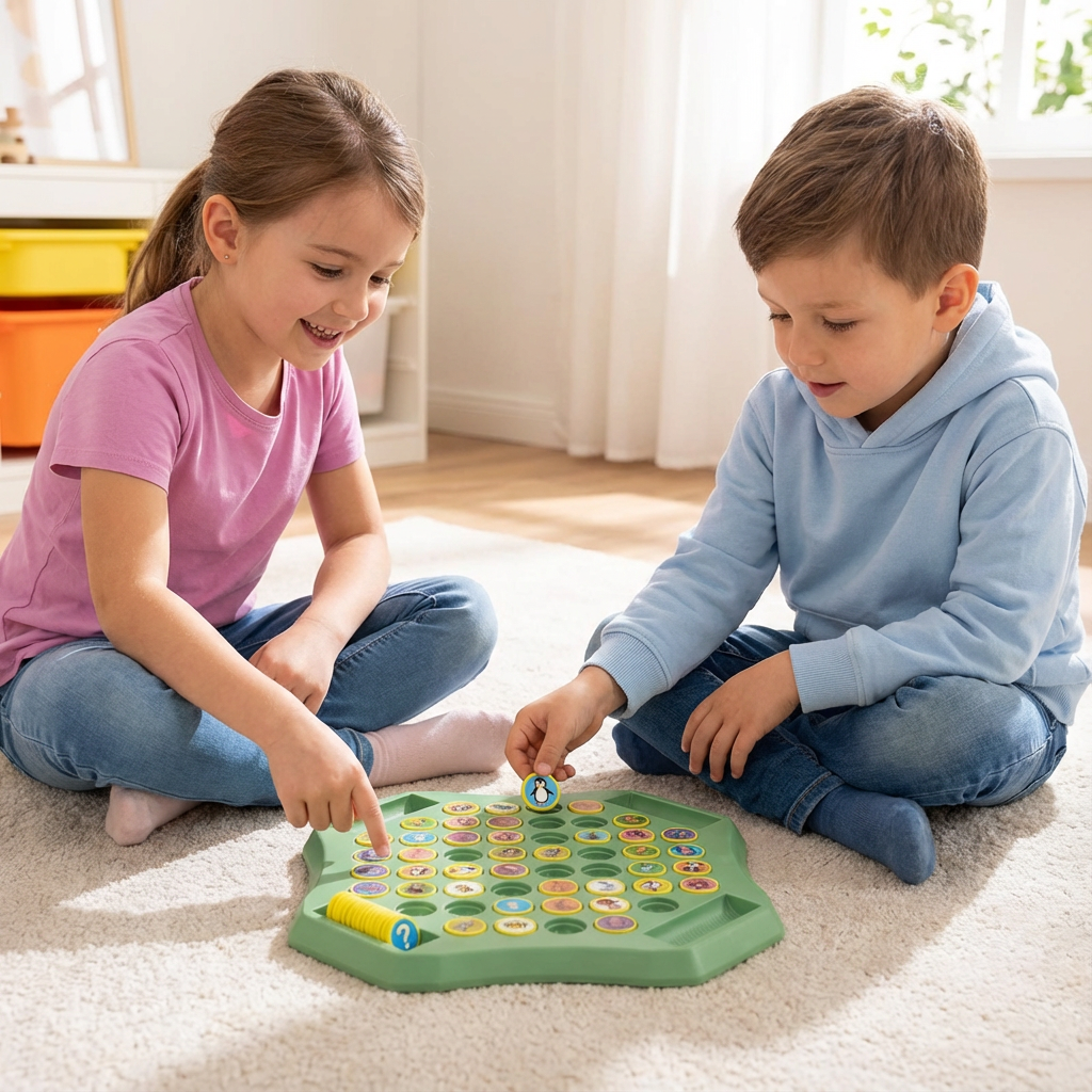 Nahaufnahme des Holz-Memory-Spiels mit bunten Tiermünzen. Ideal für Kinder und als Familien-Brettspiel.