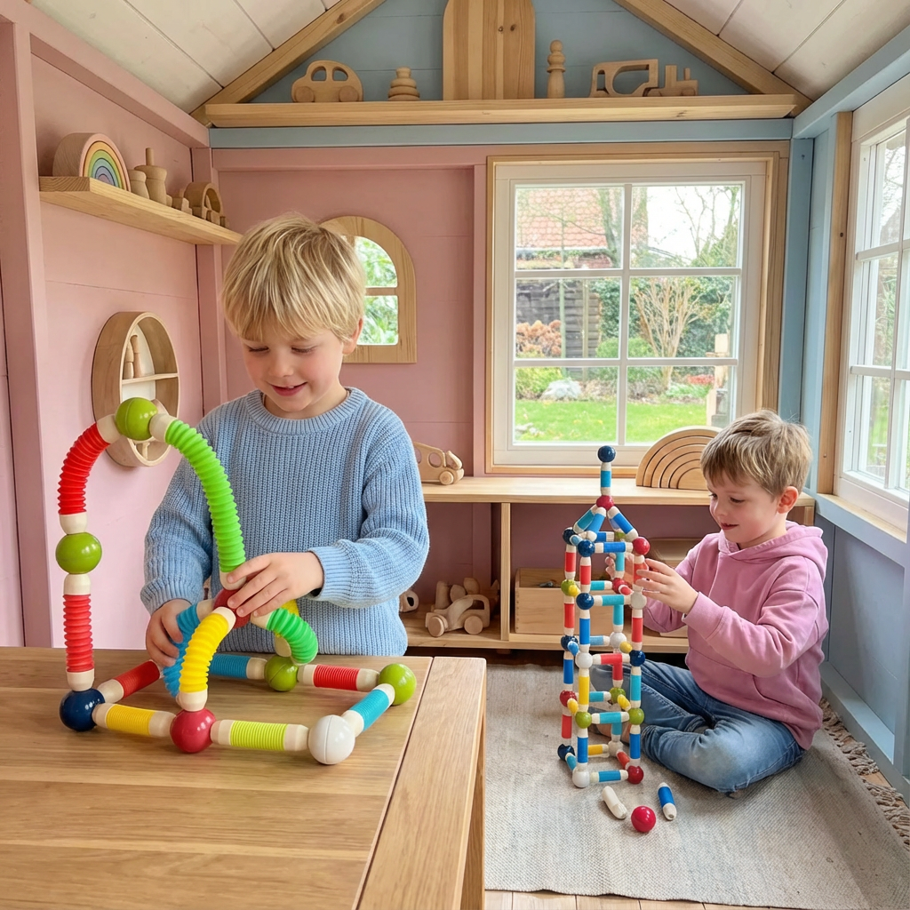 Kinder Montessori Magnetbausteine zum kreativen Bauen. Pädagogisches Lernspielzeug für Entwicklung & Kreativität.
