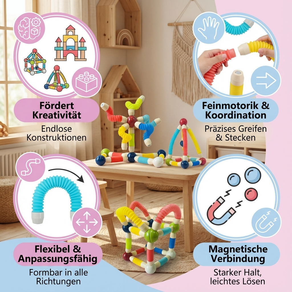 Kreative Magnetbausteine für Kinder, die grenzenloses Bauen & Konstruieren ermöglichen. Pädagogischer Spielspaß.