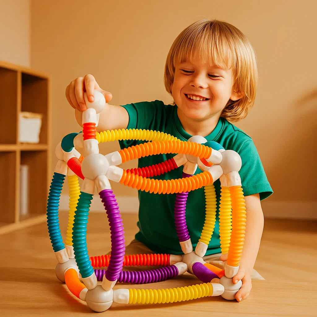 Detaillierte Ansicht der Montessori Magnetbausteine, die sich leicht verbinden. Robustes Lernspielzeug.