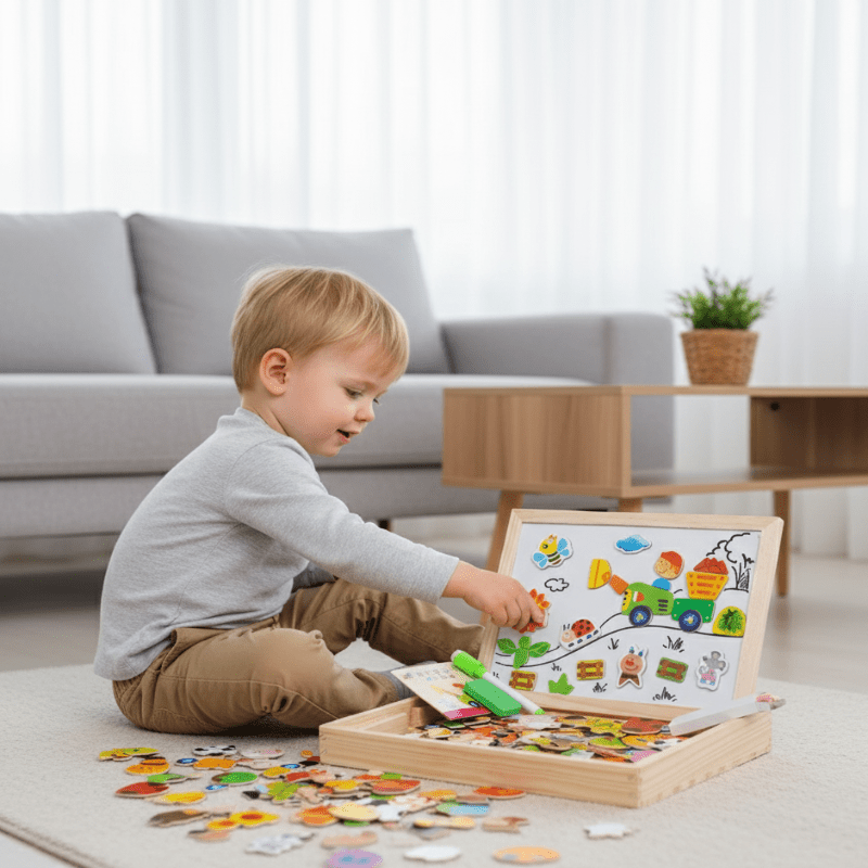 Kinder Montessori Zeichentafel: 2-in-1 Magnet- & Kreidetafel aus Holz. Pädagogisches Lernspielzeug fördert Kreativität.