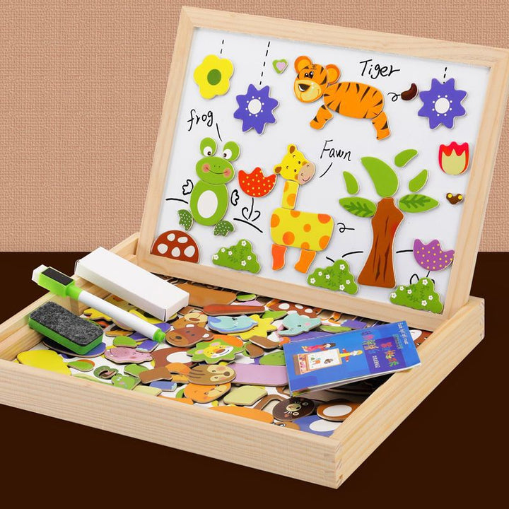 Vielseitiges Kinderspielzeug: 2-in-1 Magnettafel & Kreidetafel. Lernspielzeug aus Holz für Kreativität und Entwicklung.