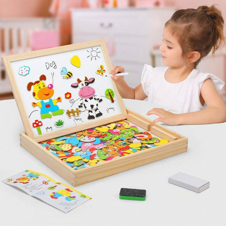 Perfektes Geschenk: Montessori Zeichentafel aus Holz, 2-in-1 Magnet- & Kreidetafel. Pädagogisches Lernspielzeug für Kinder.