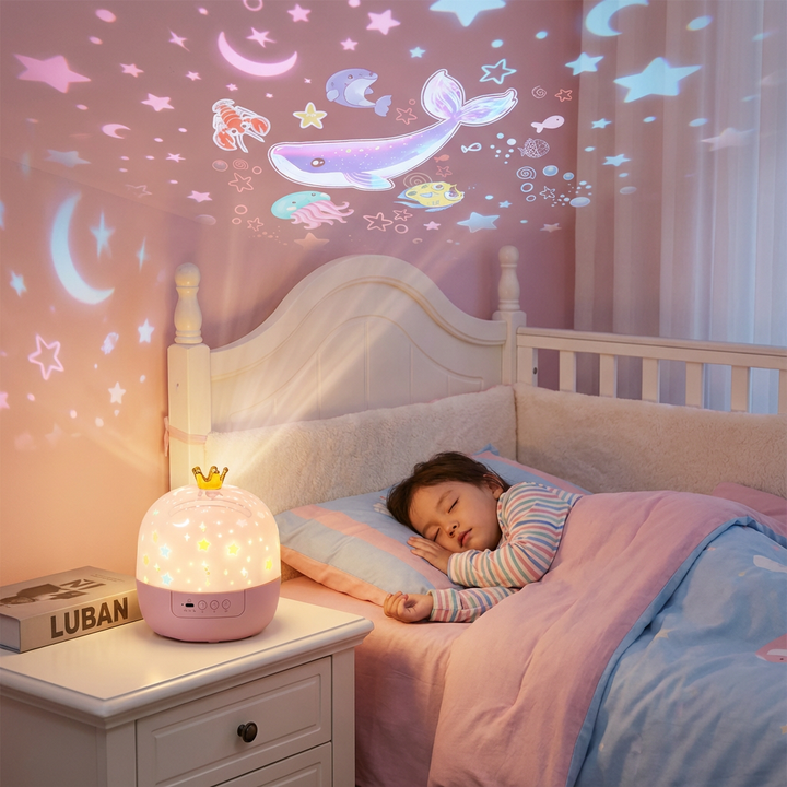 Kinder Nachtlicht Projektor 2-in-1 für Sternenhimmel & Unterwasserwelt, ideale Einschlafhilfe & Deko fürs Kinderzimmer.