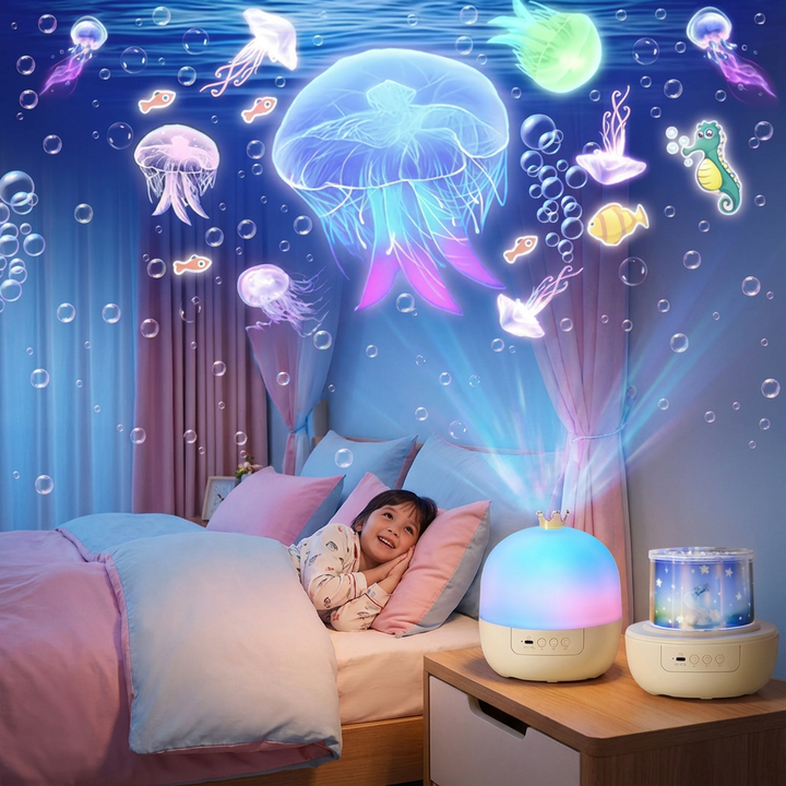 Faszinierender Unterwasserwelt Projektor für Kinder. Buntes Nachtlicht schafft beruhigende Atmosphäre im Kinderzimmer.