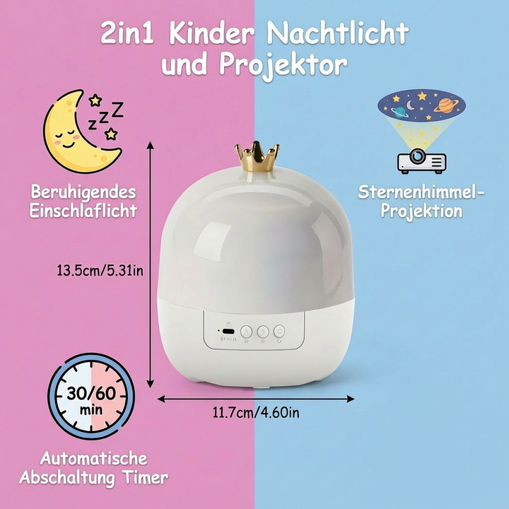 Modernes Kinder Nachtlicht Projektor. Projiziert Sternenhimmel oder Unterwasserwelt. Perfekt für das Kinderzimmer.