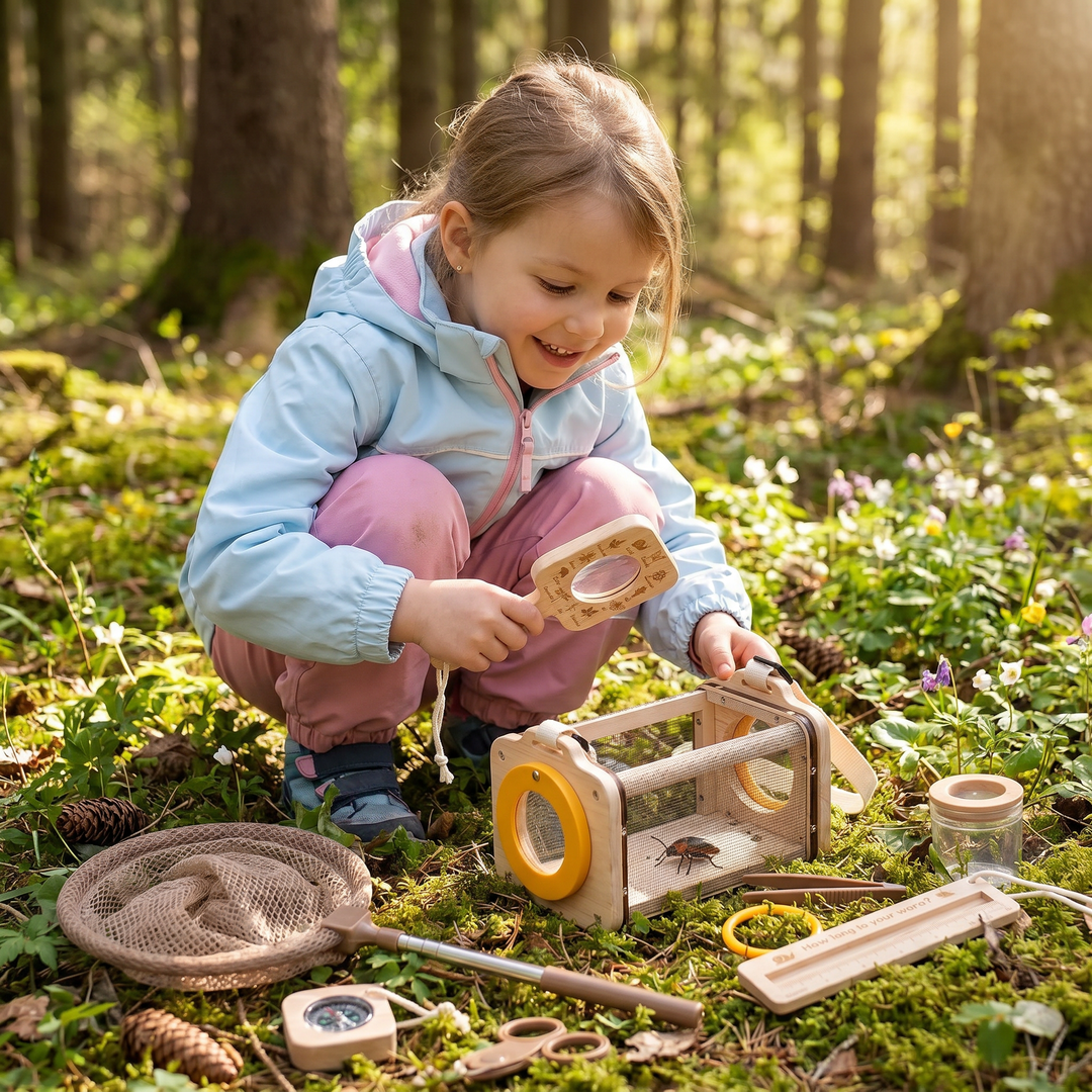 Kinder Natur Entdecker Set: Lupe, Kescher & Kompass für kleine Forscher im Wald & Garten.