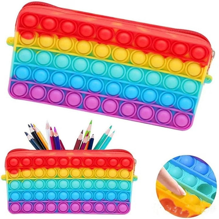 Buntes Silikon Pop It Stiftebeutel, Anti-Stress Federmäppchen für Kinder zum Spielen und Lernen.