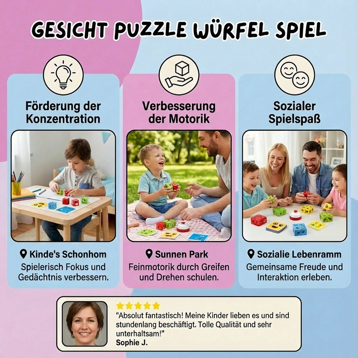 Interaktives Lernspielzeug: Gesicht Puzzle Würfel fördern bei Kindern Emotionen, Gedächtnis und Motorik.