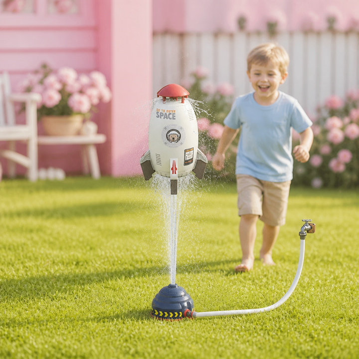 Außenspielzeug Raketen Wassersprinkler: Unvergesslicher Gartenspaß und Bewegung für aktive Kinder.