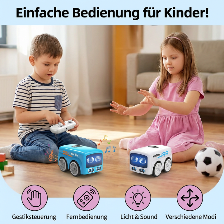 RC Mini Bus für Kinder, steuerbar per Gestensteuerung, fördert Motorik und bietet interaktives Fahrerlebnis.