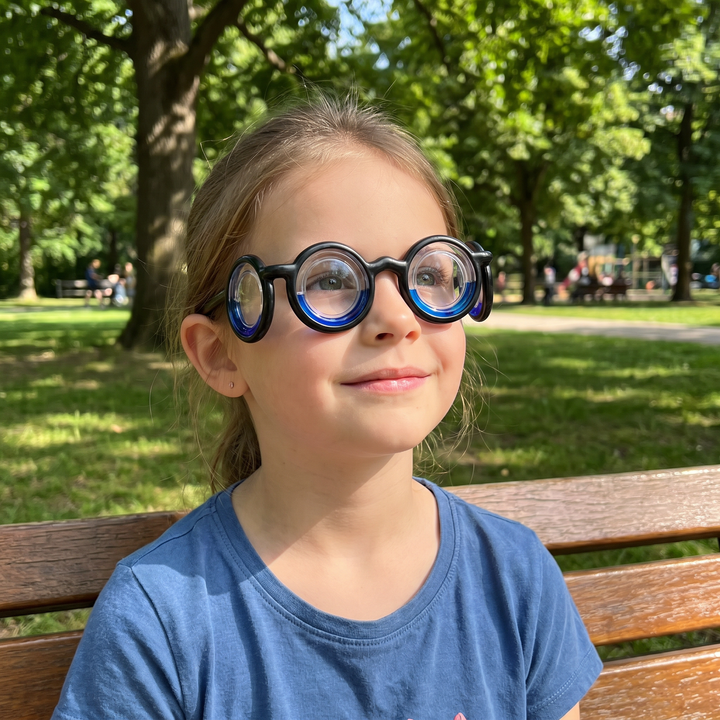 Kinder-Reisekrankheits-Brille, ultraleicht, medikamentenfrei gegen Übelkeit bei Autofahrt & Flugreisen.
