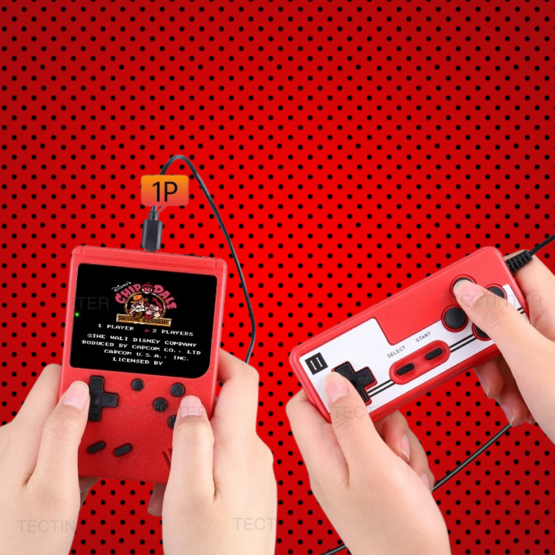Kinder Handheld Spielkonsole, retro Stil, ideal für lange Fahrten.