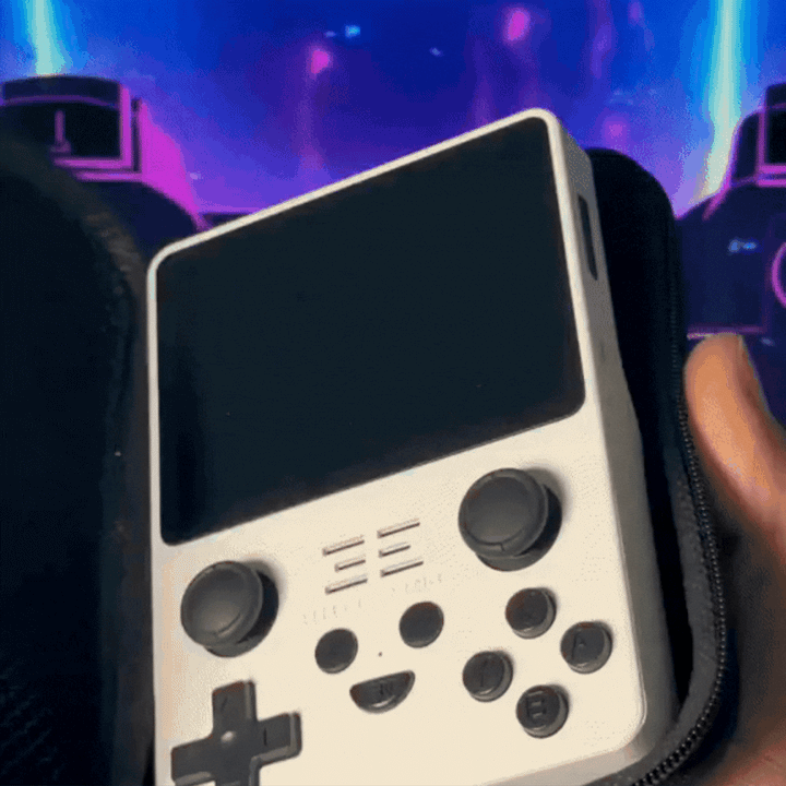 Kompakte Retro Handheld Spielekonsole, ideal für Kinder und Reisen.