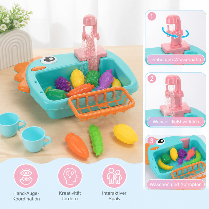 Pädagogisches Dino Spülbecken Spielzeug für Kinder; fördert Feinmotorik, Sauberkeit & spielerisches Lernen.
