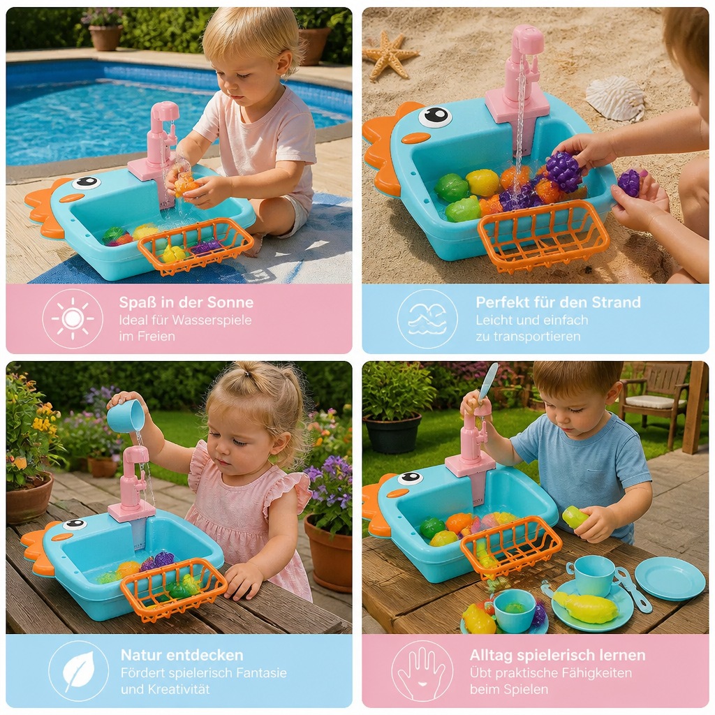 Lustiges Dino Spülbecken Lernspielzeug mit Wasserhahn; ideales Geschenk für Vorschulkinder & spielend lernen.