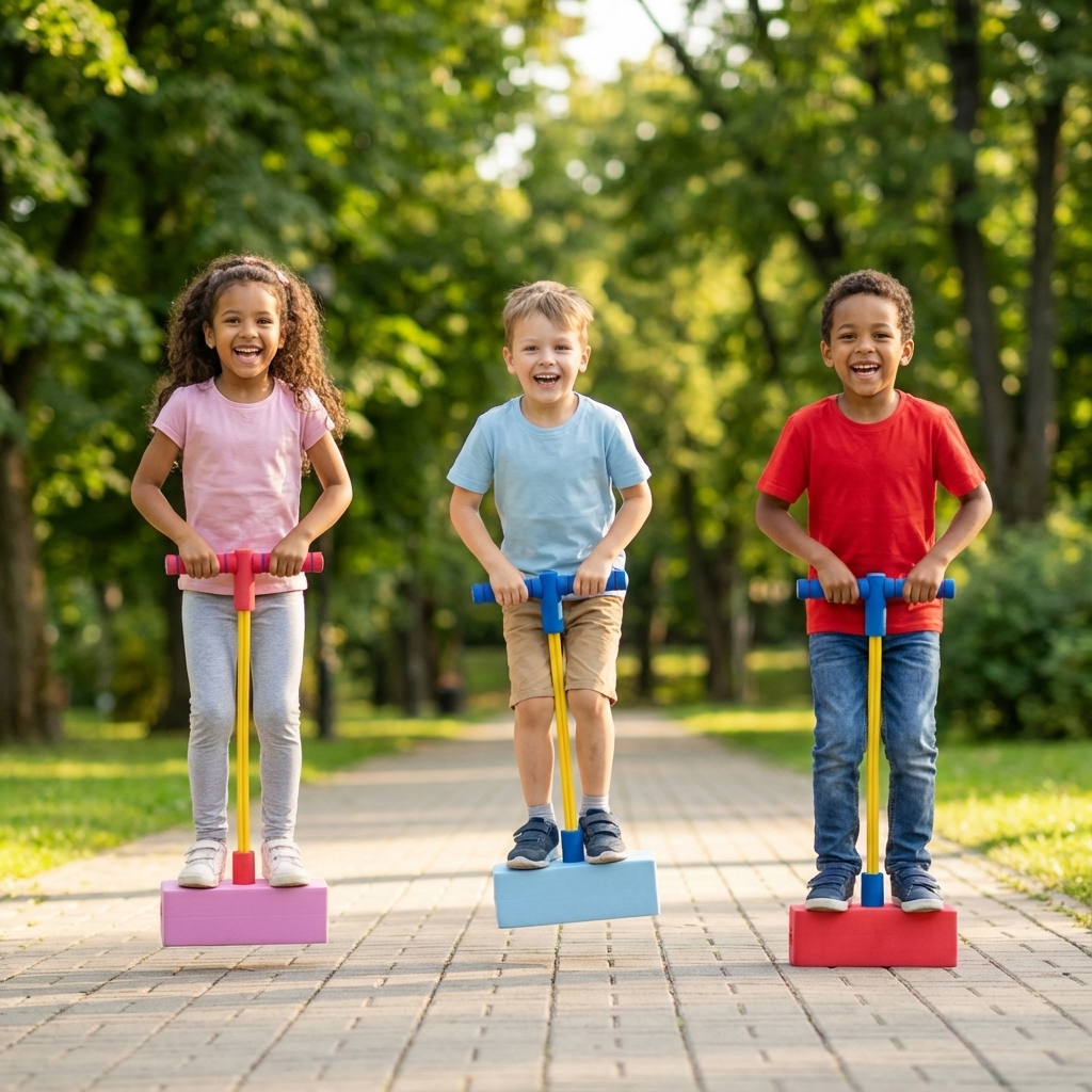 Kinder Schaumstoff Pogo-Hüpfer für sicheren Hüpfspaß drinnen & draußen, fördert Balance & Koordination.