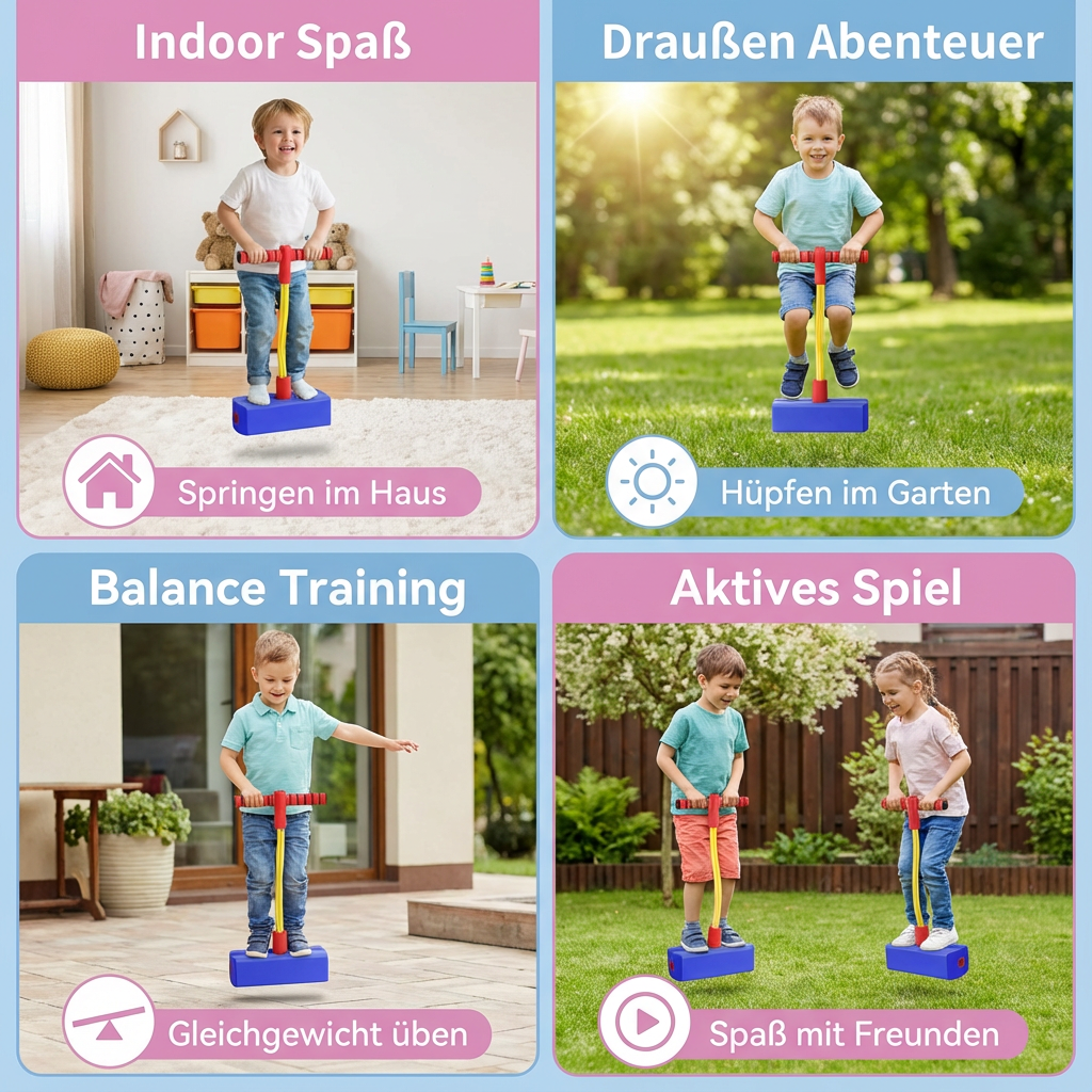 Schaumstoff Pogo-Hüpfer für Kinder, ideal für unbeschwerten Hüpfspaß im Haus, schont Böden & Möbel.