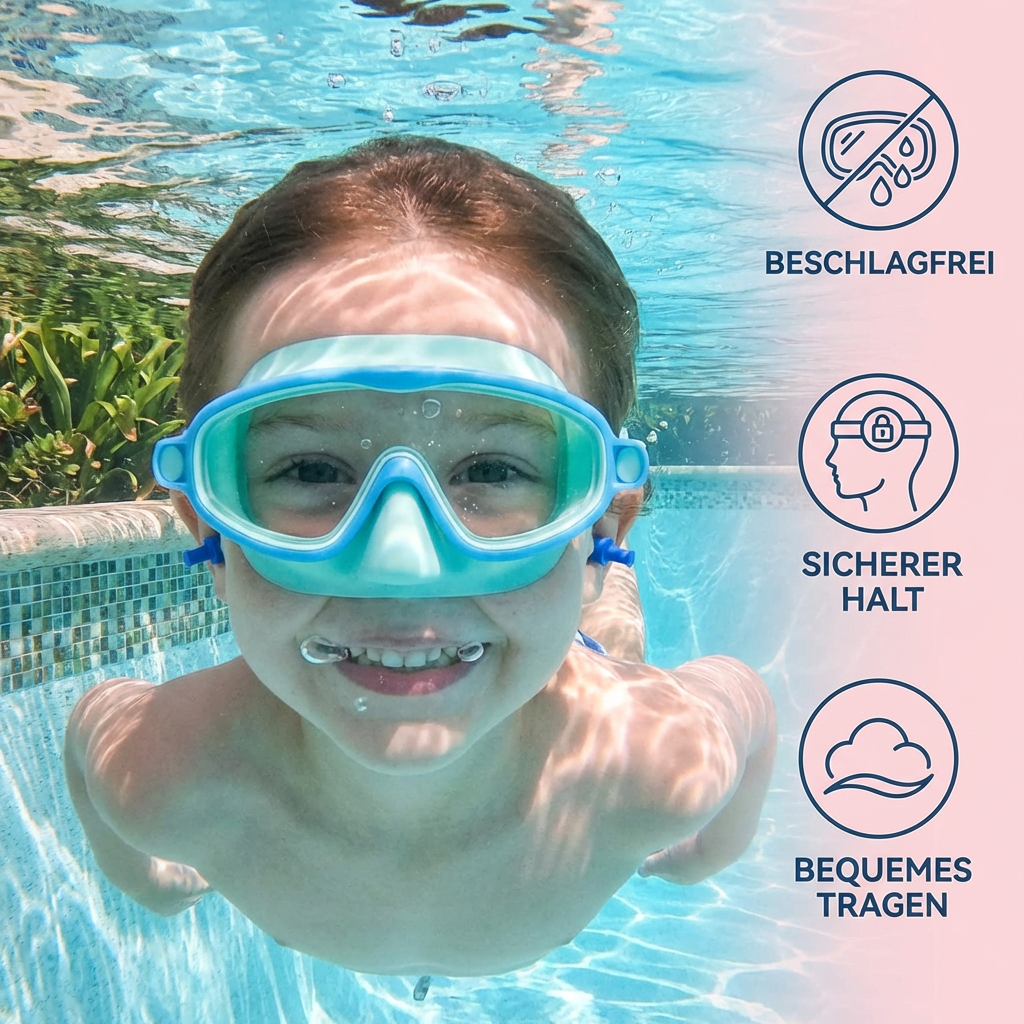 Beschlagfreie Kinder Schwimmbrille für klare Sicht unter Wasser beim Schwimmtraining und Badespaß.