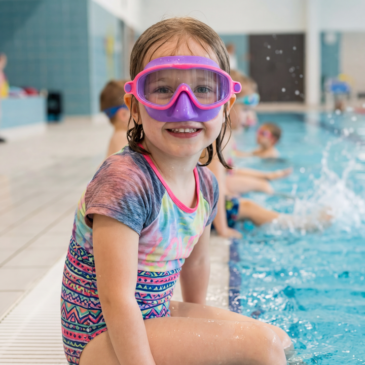 Kinder Schwimmbrille für Strand und Urlaub, sicher, komfortabel und beschlagfrei unter Wasser.