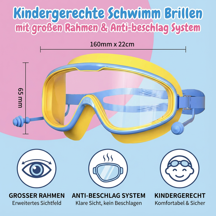 Komfortable Kinder Schwimmbrille, weich & verstellbar, perfekt für langes Schwimmen und Sport im Wasser.