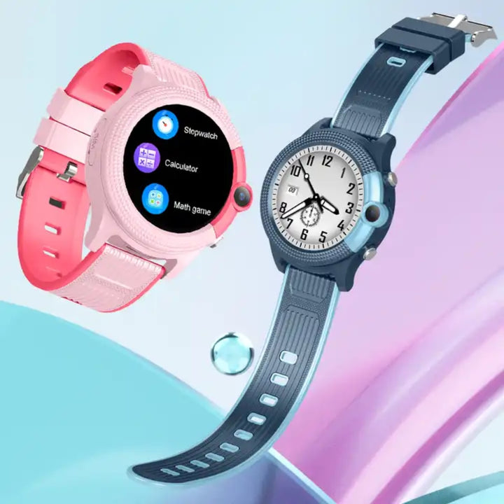 Blaue Smartwatch-Kinder mit integrierter Kamera, GPS-Uhr und Anruffunktion, spritzwassergeschützt.