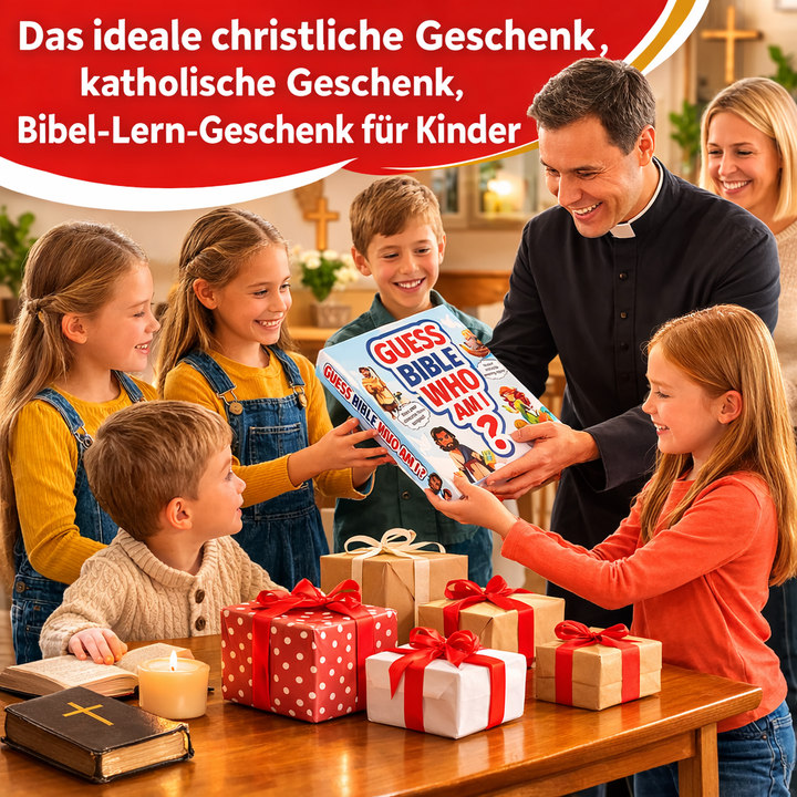 Verpackung des Bibel-Ratespiels: Ein christliches Familienspiel und Lernspiel für neugierige Kinder.
