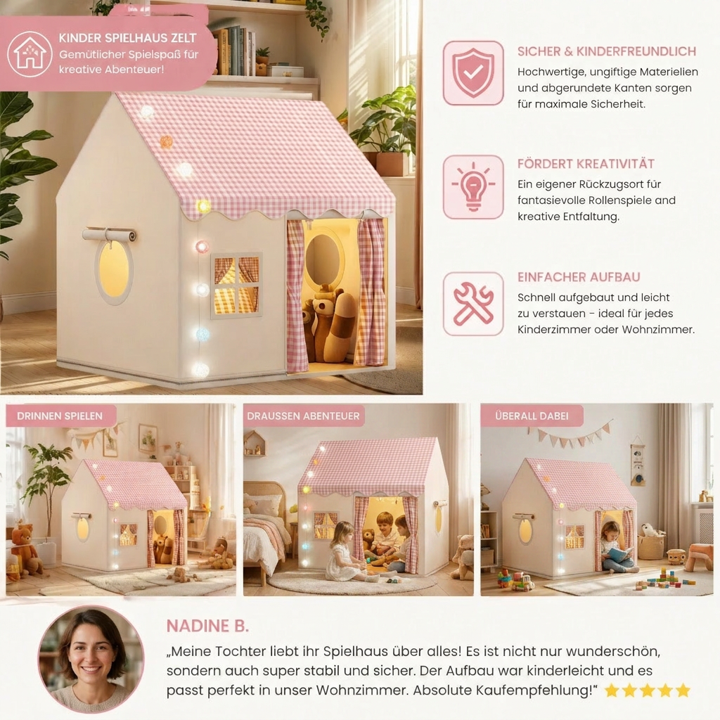 Robustes Spielhaus Zelt für Kinder, geeignet für fantasievolle Outdoor-Spiele im Garten. Tolles Geschenk.