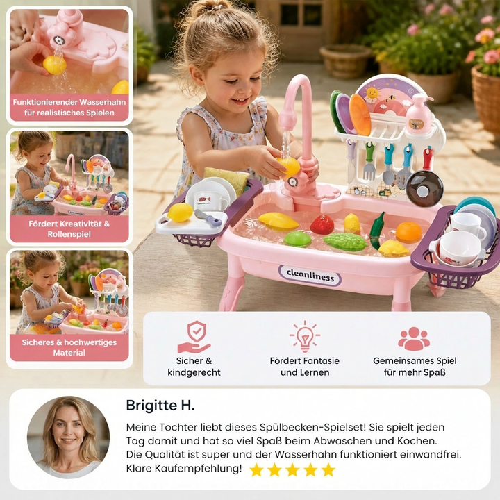 Lernspielzeug: Kinderspielküche mit Wasserfunktion; fördert spielerisch Kreativität, Motorik & Rollenspiel.