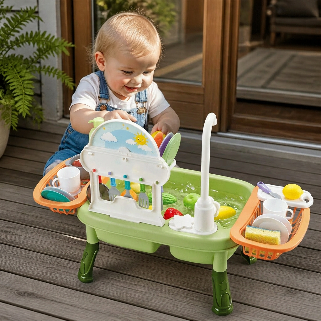 Interaktive Wasserspielküche für Kinder; bietet realistischen Spielspaß & fördert motorische Fähigkeiten im Sommer.