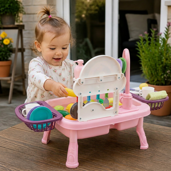 Robustes Kinderspielzeug: Spielküche mit Wasserfunktion für draußen; fördert Rollenspiel & Kreativität.