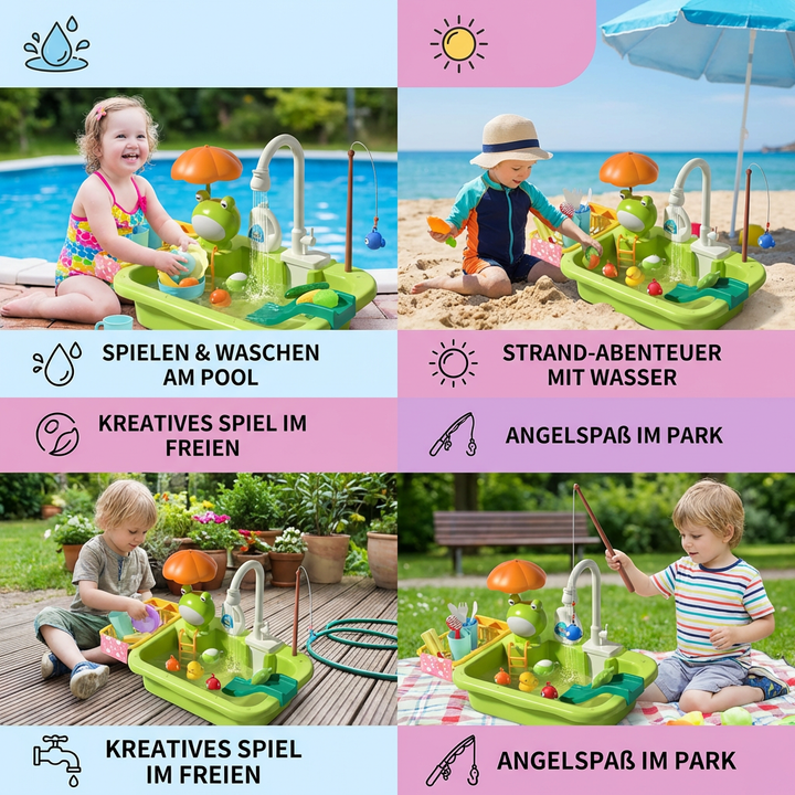 Lernspielzeug: Kinder-Spielküche mit Angelspiel & Wasserfunktion zur Förderung von Feinmotorik & Kreativität.
