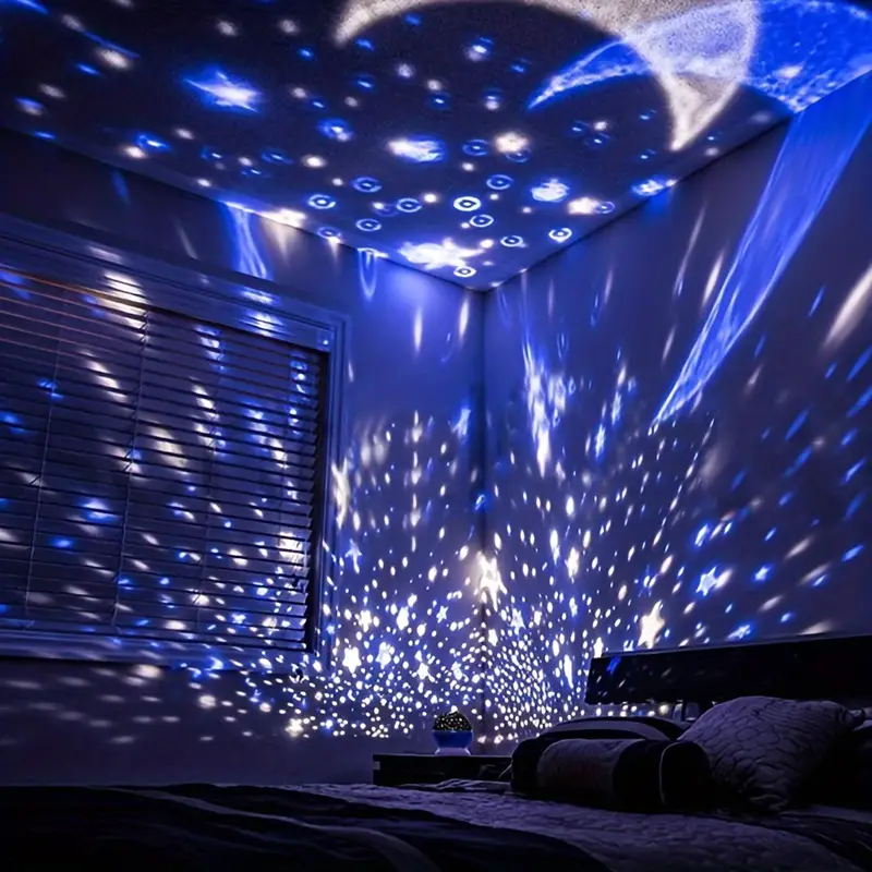 Sternenprojektor mit Farblichtwechsel, schafft einen bunten Sternenhimmel als Licht im Kinderzimmer.