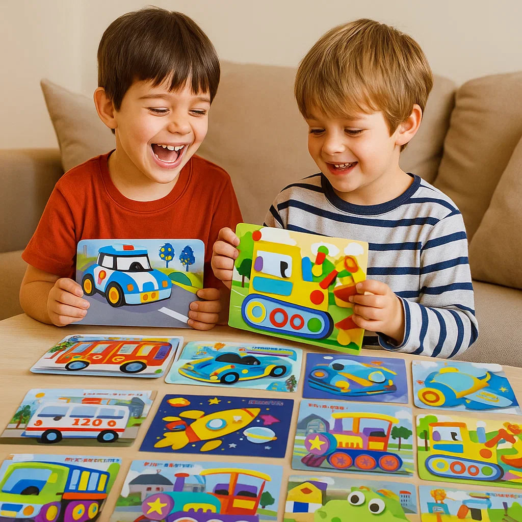 Kreatives Sticker Bastelset für Kinder, um eigene Welten zu gestalten. Lernspielzeug für Feinmotorik.